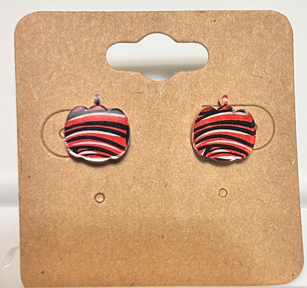 Orange Black and White Swirl Pumpkin Earrings-Hypoallergenic and Nickel Free|3916