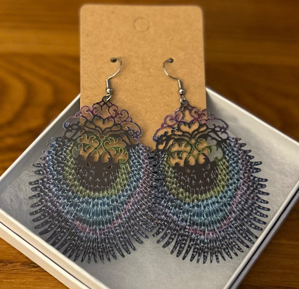 Big Beautiful Bold Peacock Feather Earrings ~ Hypoallergenic & Nickel Free|953