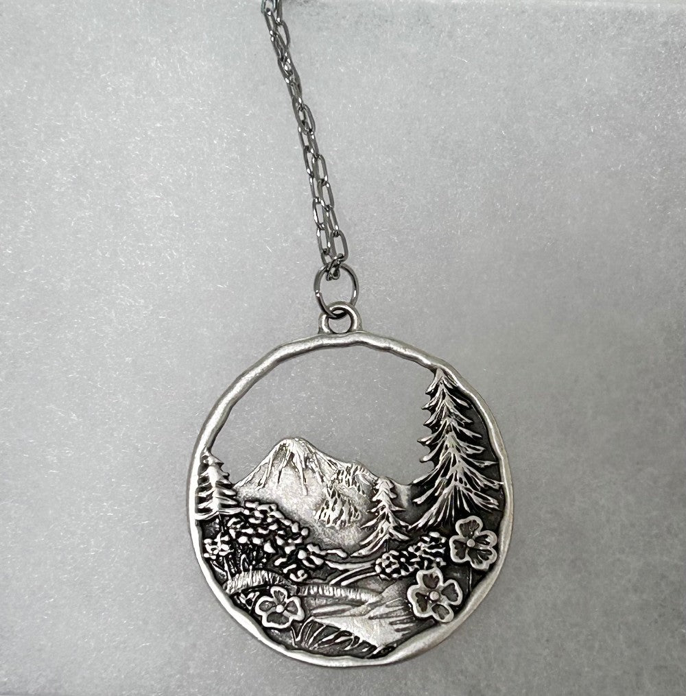 Mountain Scene Pendant Necklace with 18” Stainless Steel Pendant Necklace|3342
