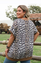 Khaki Leopard Contrast Trim Short Sleeve Top|3010