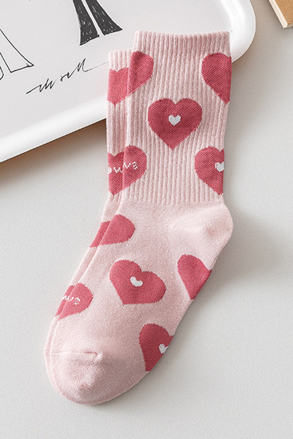 Heart Print Soft Crew Socks|2304