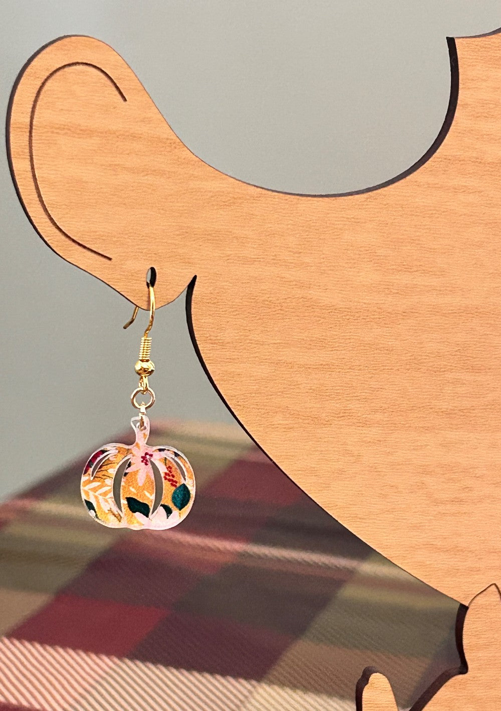 Small Mustard Yellow Floral Pumpkin Earrings-Hypoallergenic and Nickel Free|3796