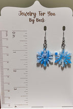 Blue and White Snowflake Dangle Earrings-Hypoallergenic and Nickel Free|3973