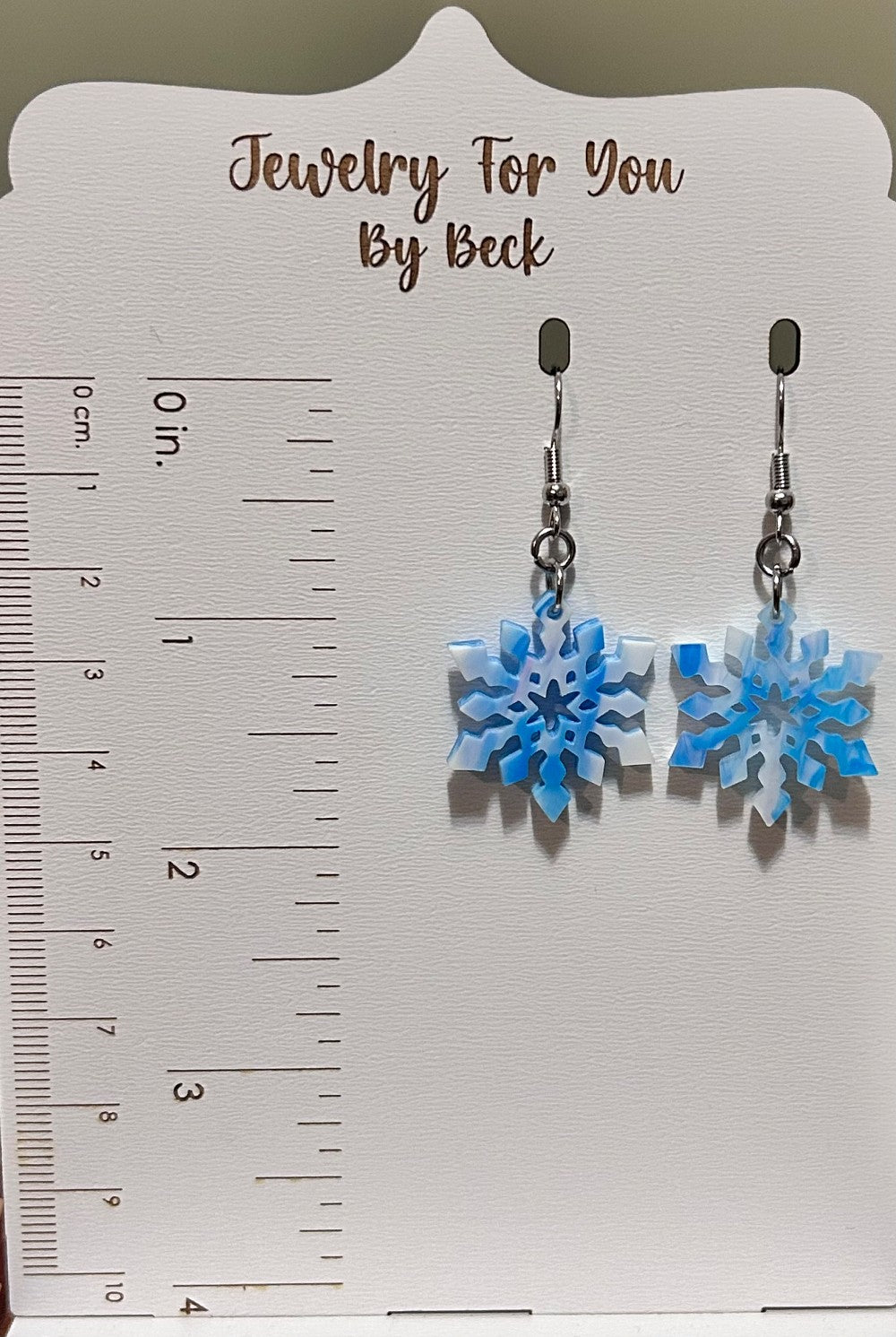 Blue and White Snowflake Dangle Earrings-Hypoallergenic and Nickel Free|3973