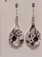 Pine Cone and Cream Flower Scalloped Earrings-Hypoallergenic and Nickel Free|3794