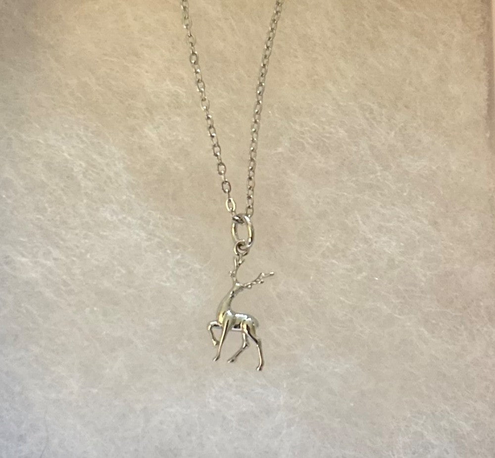 Delicate Reindeer Necklace ~ 18” Silver Tone Stainless Steel Tarnish Resistant Chain|1546