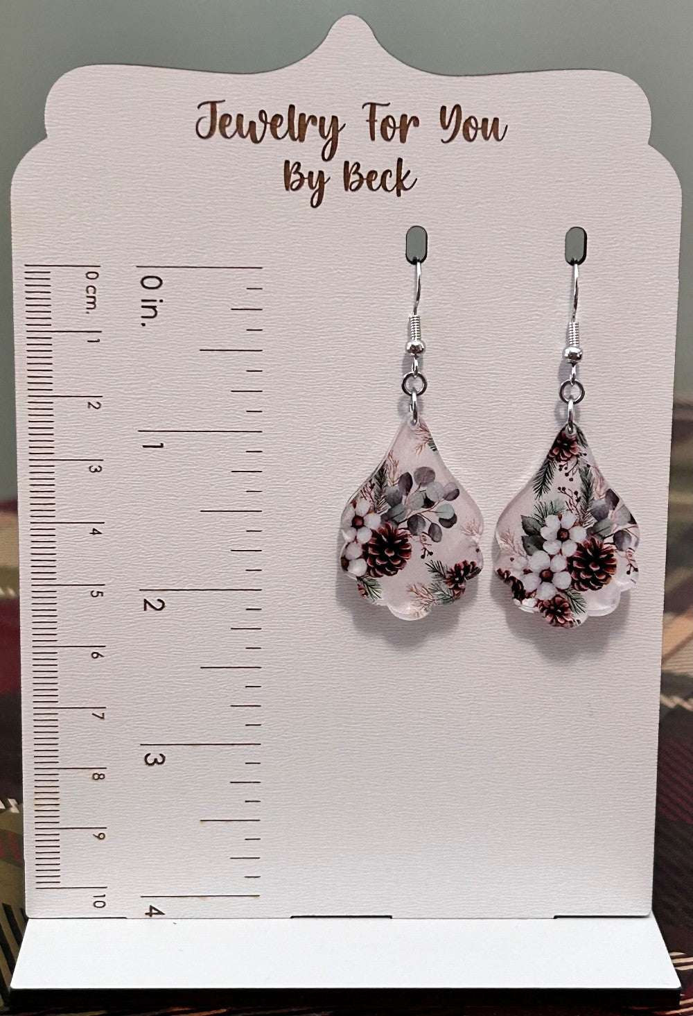Pine Cone and Cream Flower Scalloped Earrings-Hypoallergenic and Nickel Free|3792