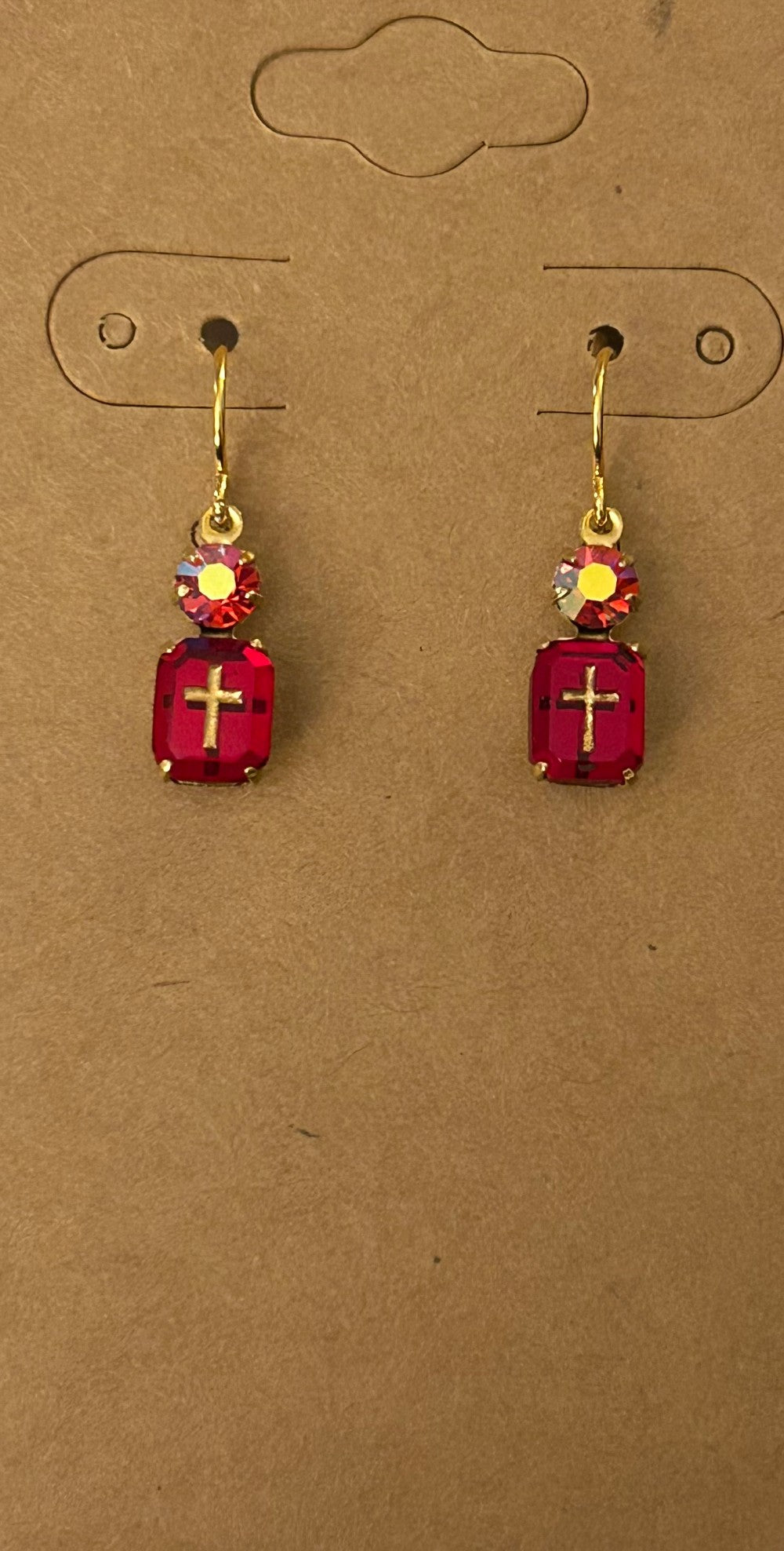 Vintage Intaglio Cross Cameo Earrings ~ Siam Red~ Hypoallergenic and Nickel Free|1357