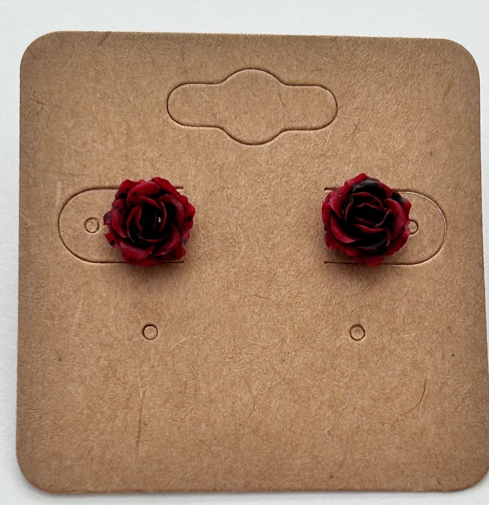 Red and Black Rose Stud Earrings-Hypoallergenic and Nickel Free|3241