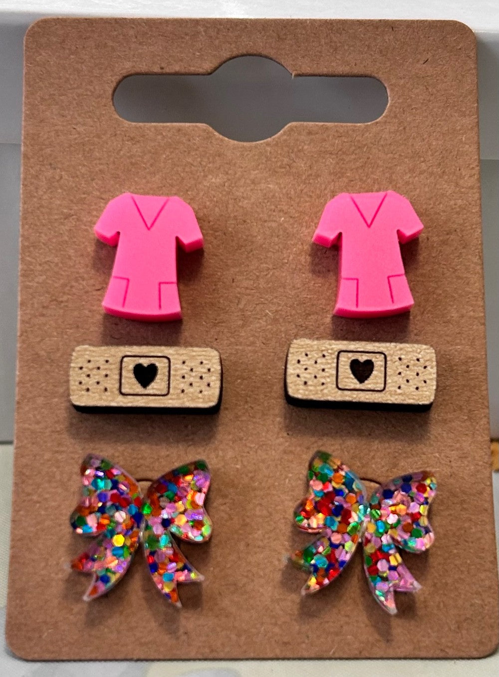 Nurse/Medical Theme Stud Earrings 3 Pack-Pink Scrubs|3639