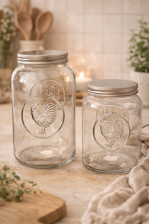 Rooster Mason Jar w/lids Glass set 2 - DBC|2358