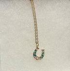 Delicate Ornate Horse Shoe Pendant Necklace-Tiny Opal and Epoxy Detailing-18” Tarnish Resistant Chain|3869