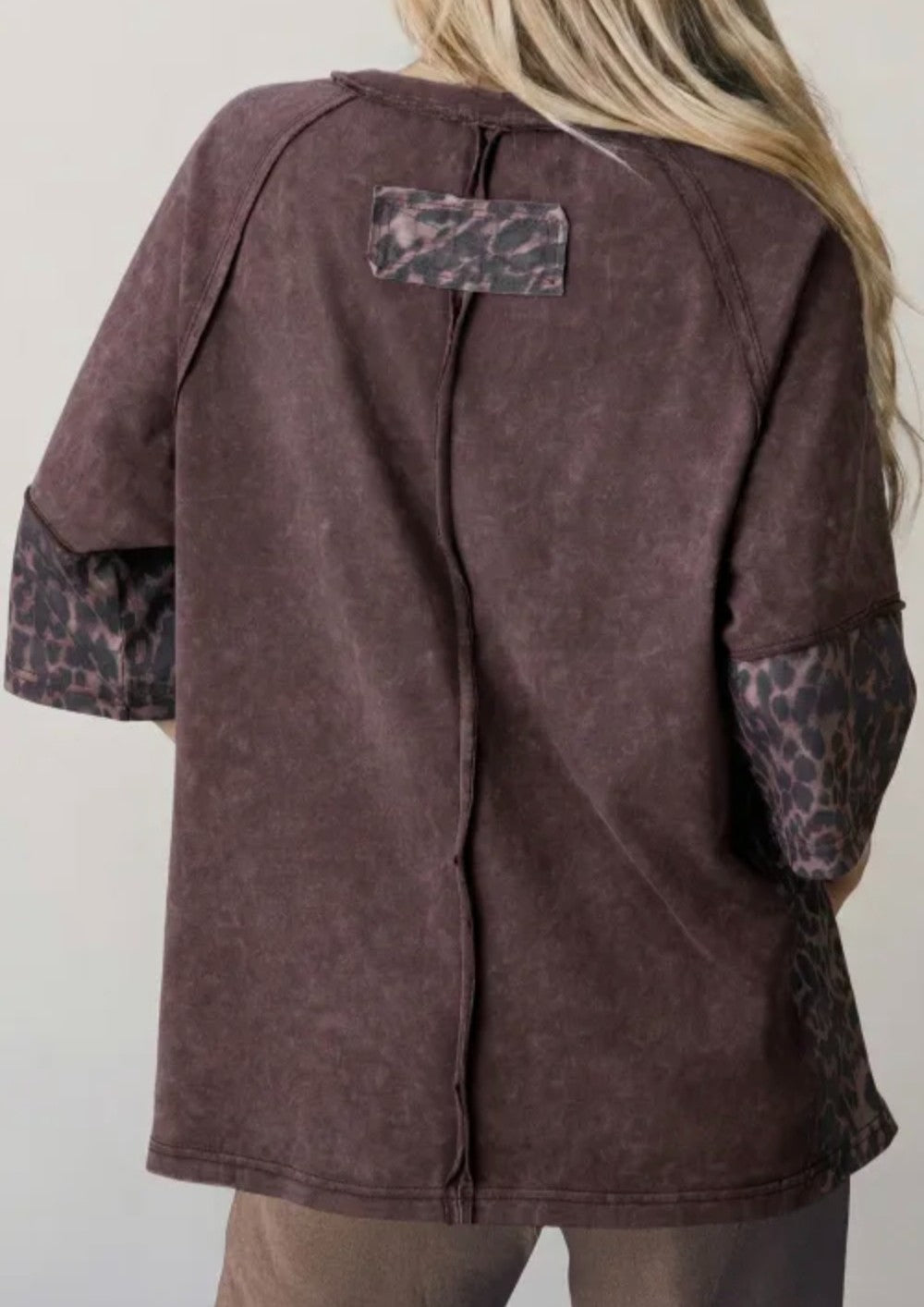Coffee Mineral Wash Leopard Star  T Shirt|2995