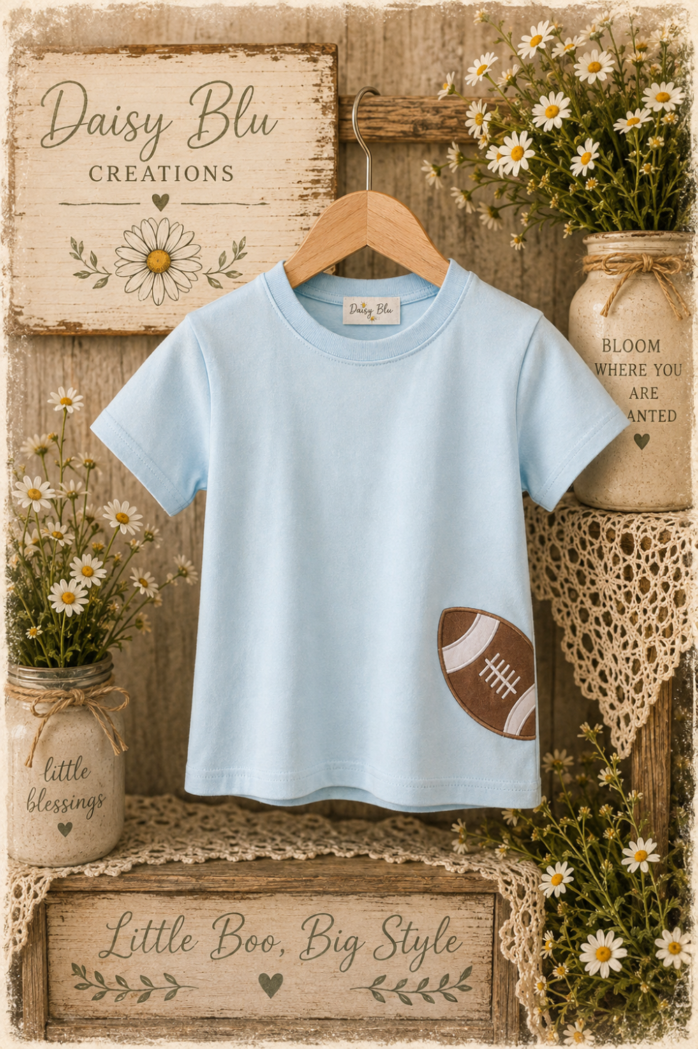 Blue Football Applique Top|3676