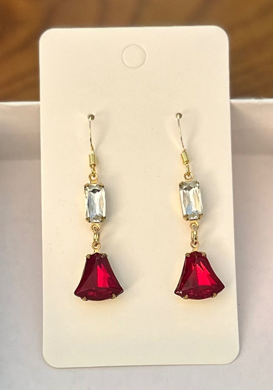 Vintage Inspired Christmas Bells Earrings With Ruby Red And Clear Crystal Stones ~ Hypoallergenic & Nickel Free|969