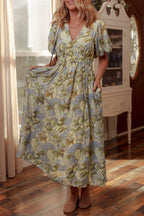 Vintage Floral Puff Sleeve Maxi|2239