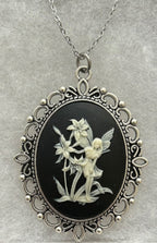 Delicate Fairy Amongst the Flowers Pendant/Brooch. ~ Silver Tone|846