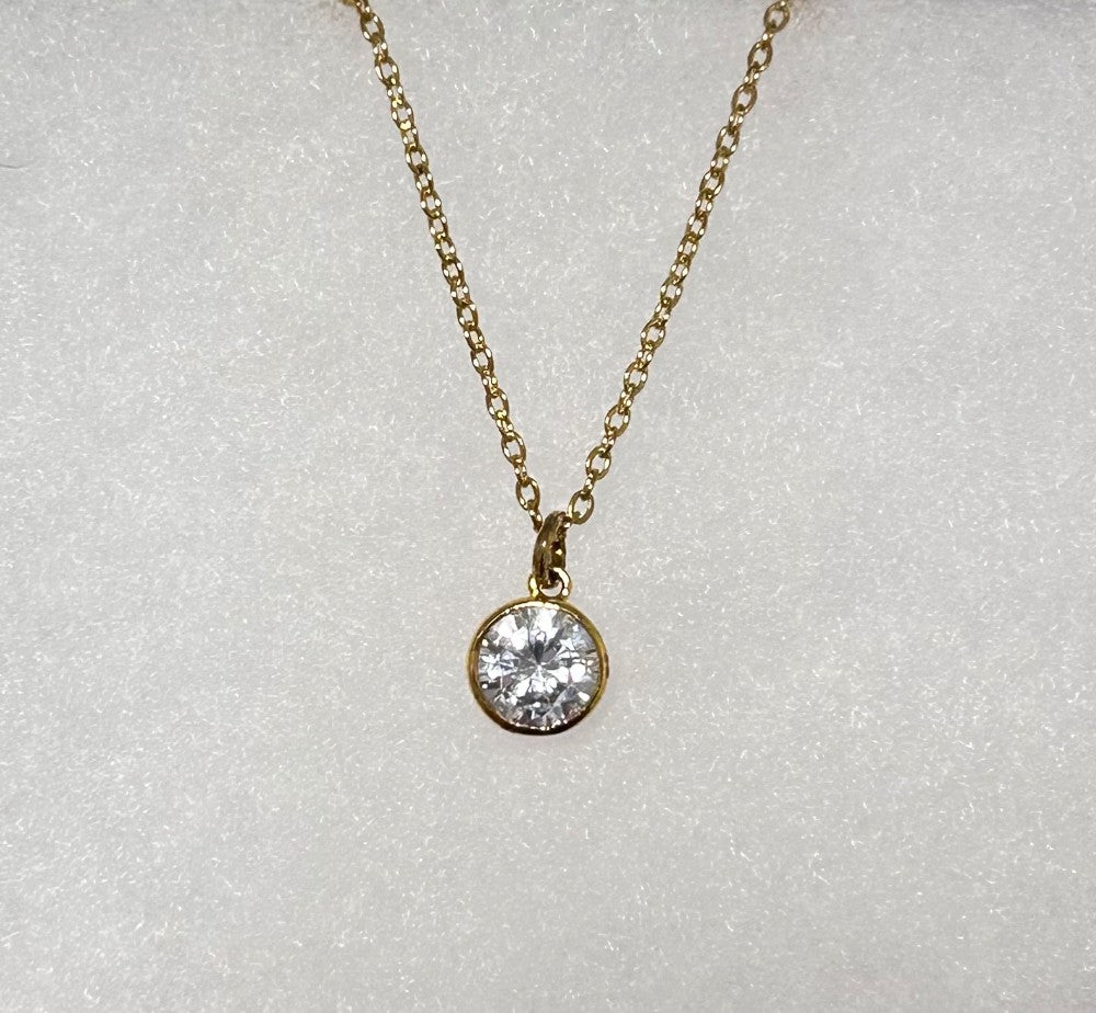 Solitaire Pendant Necklace-CZ Stone-18” Tarnish Resistant Stainless Steel Chain|3345