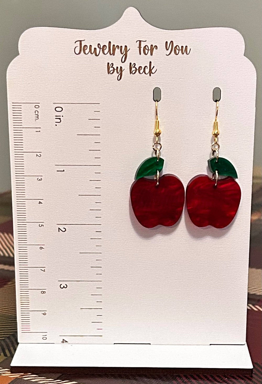 Marbled Red Apple and Leaf Earrings -Hypoallergenic and Nickel Free|3831