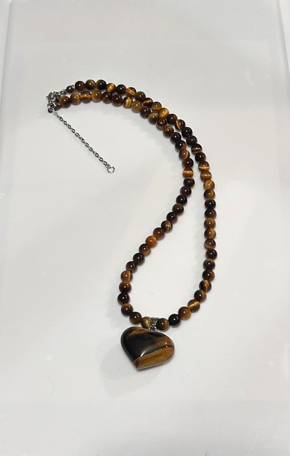 Tiger Eye Natural Stone Heart Pendant Necklace-16” Natural Stone Necklace with a 2” Extension Chain|3863