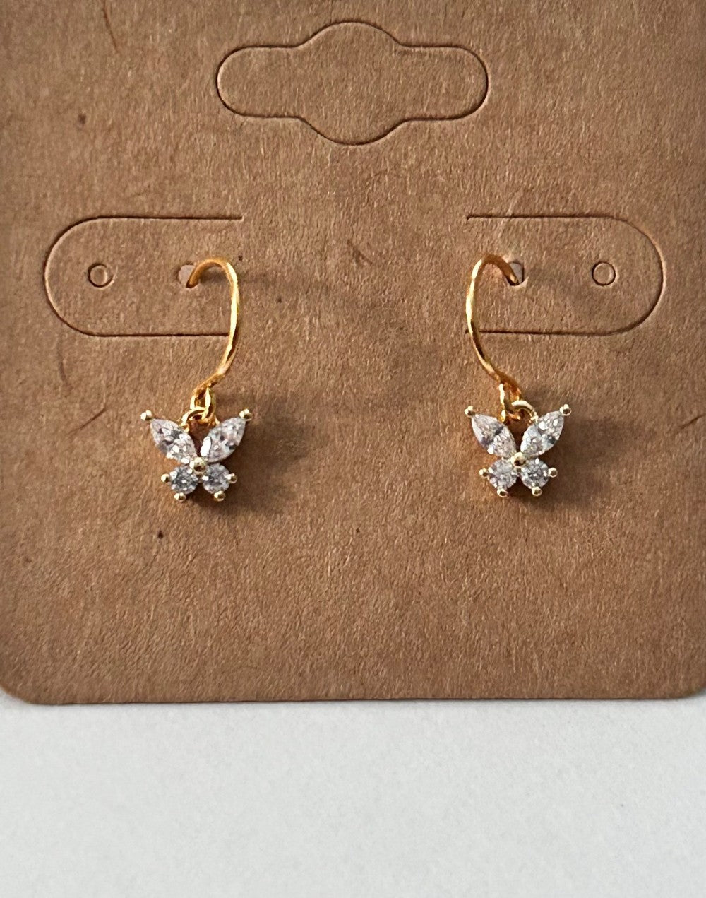Tiny Butterfly Dangles-Clear CZ Stones-Hypoallergenic and Nickel Free|3265