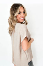 Khaki Textured Seamed  Top|3040
