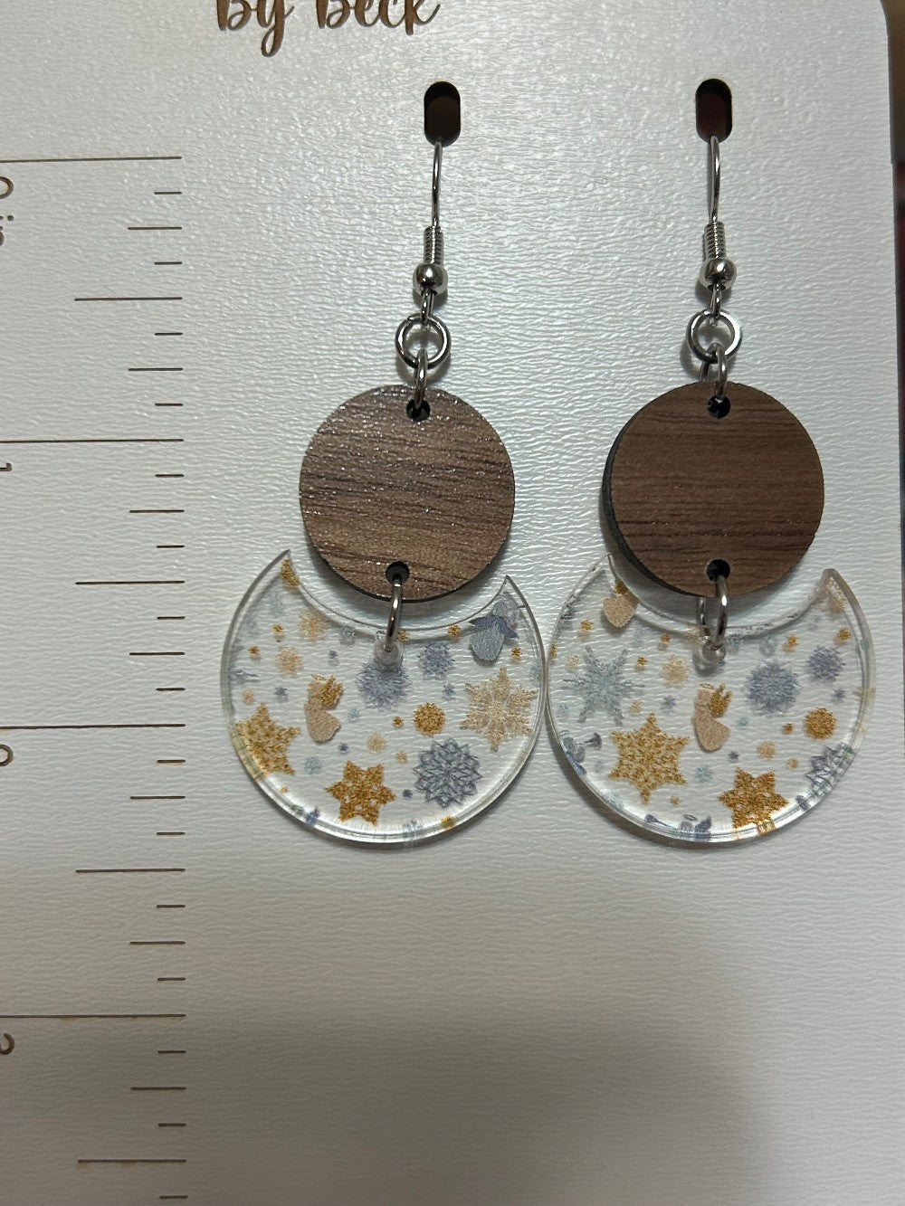Tiny Angels and Snowflakes Crescent Dangle Earrings-Hypoallergenic and Nickel Free|3978