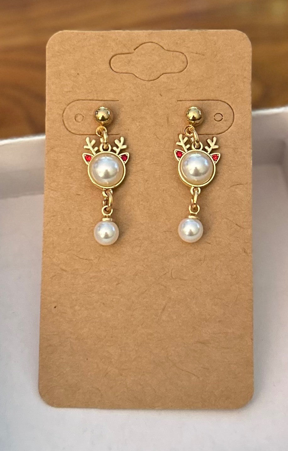 Acrylic Pearl Reindeer Earrings ~ Hypoallergenic & Nickel Free|967