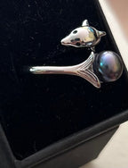 Dolphin Ring with a Freshwater Pearl ~ Adjustable Sterling Silver Setting|896