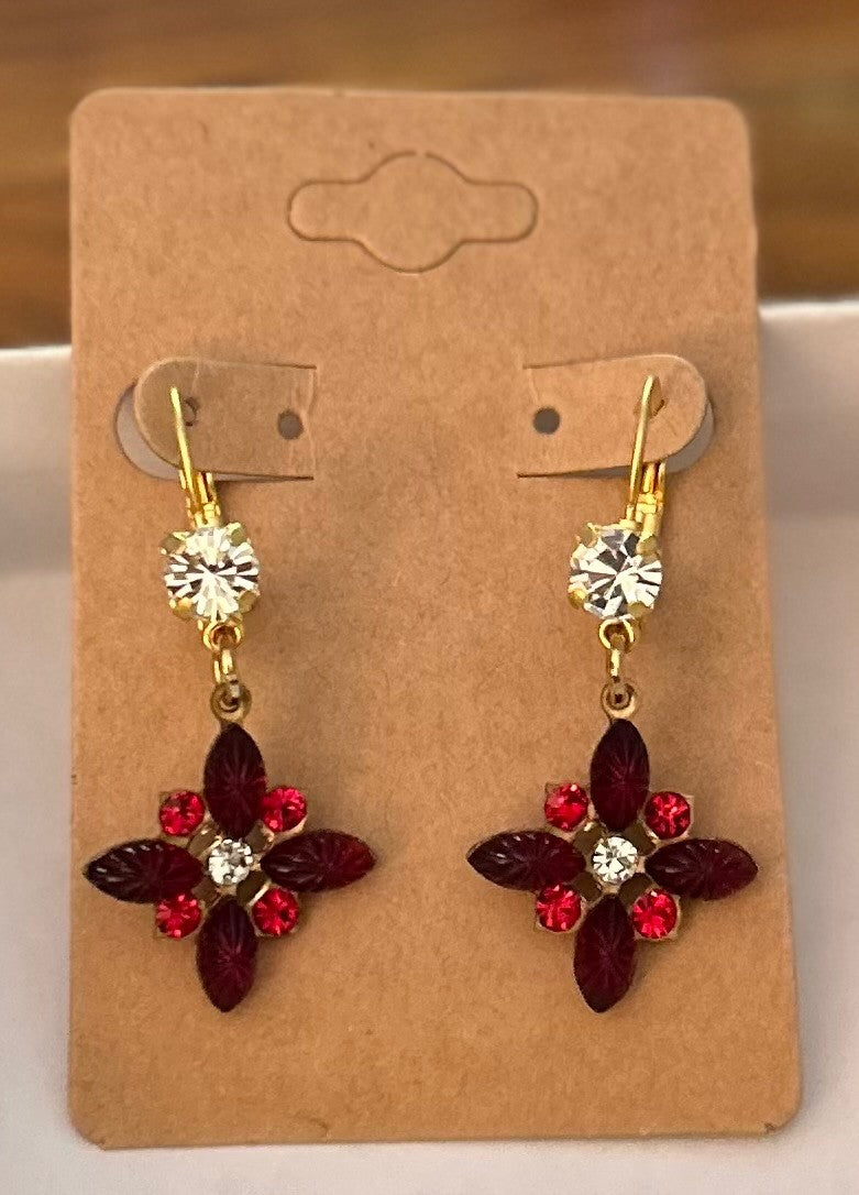 Vintage Inspired Poinsettia Lever Back Earrings ~ Hypoallergenic And Nickel Free|962