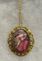 Glass Cabochon Pendant/Brooch From 1912 John William Waterhouse Painting “Narcissus”-25x18mm|833