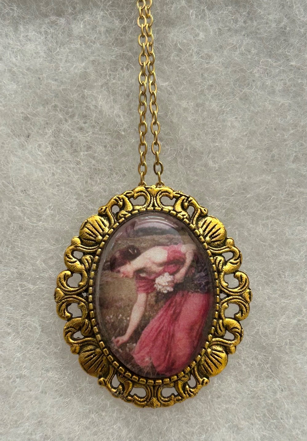 Glass Cabochon Pendant/Brooch From 1912 John William Waterhouse Painting “Narcissus”-25x18mm|833