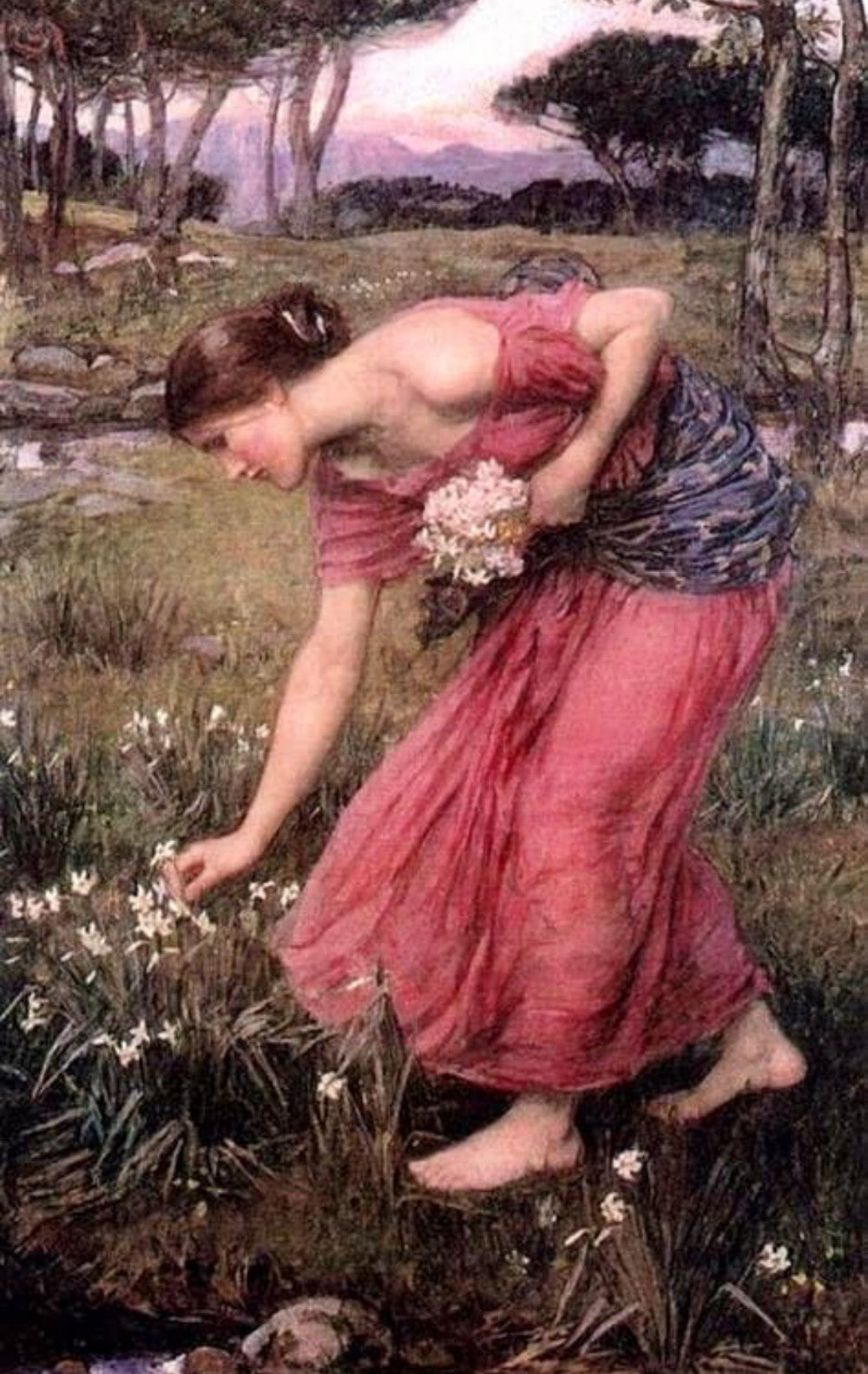 Glass Cabochon Brooch From 1912 John William Waterhouse Painting “Narcissus”-40x30mm size|841