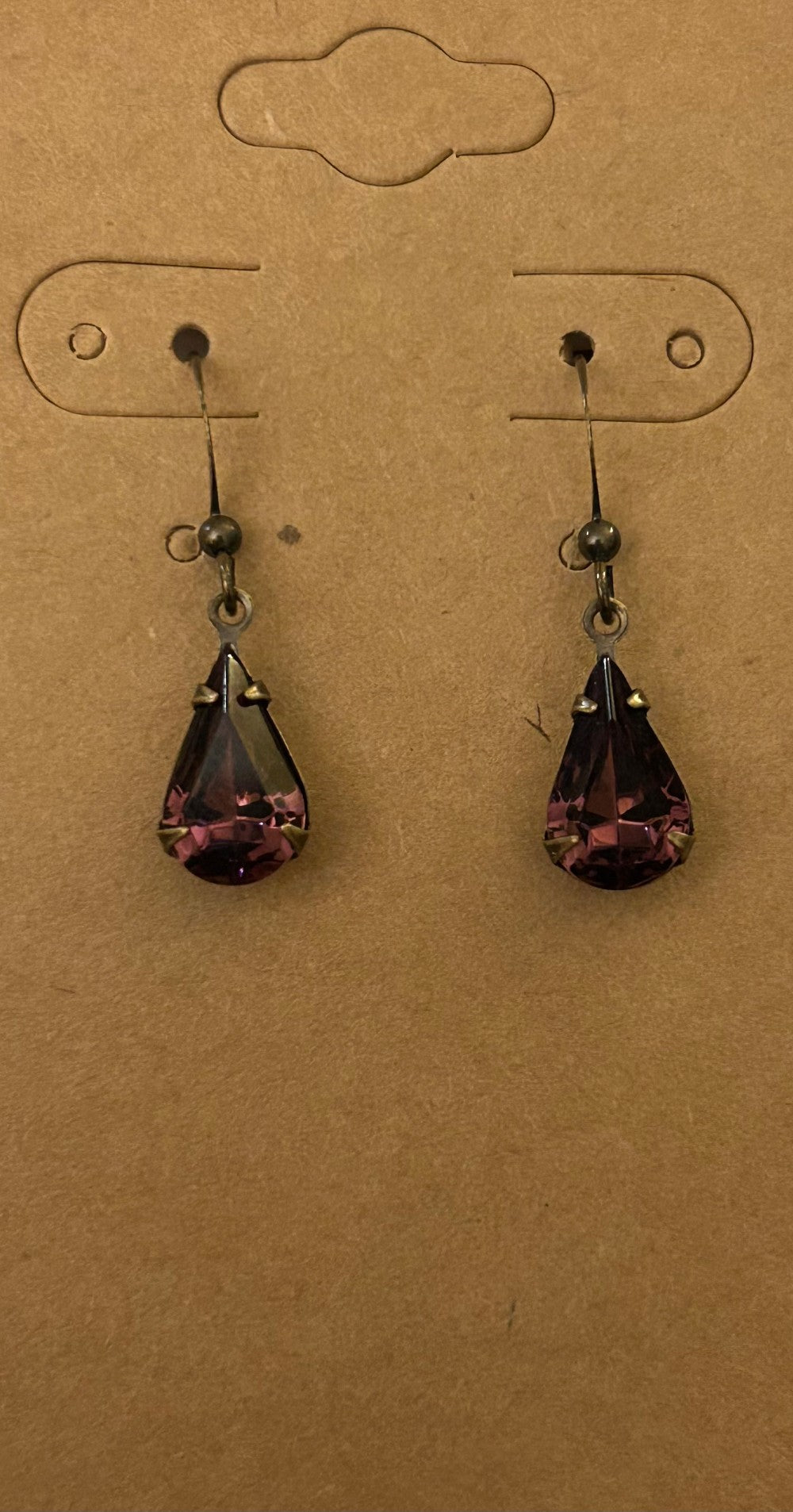 Vintage Stone Earrings ~ Vintage Austrian Amethyst Teardrop Rhinestones ~ Hypoallergenic and Nickel Free|1354