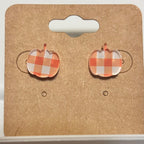 Orange Gingham Pumpkin Stud Earrings-Hypoallergenic and Nickel Free|3910