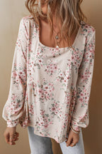 Pink Floral Pleated Blouse|2095