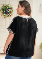 Leopard Patchwork Round Neck Loose Tee|3019