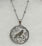 Round Ornate Raven Pendant Necklace-20” Tarnish Resistant Stainless Steel Chain|3991