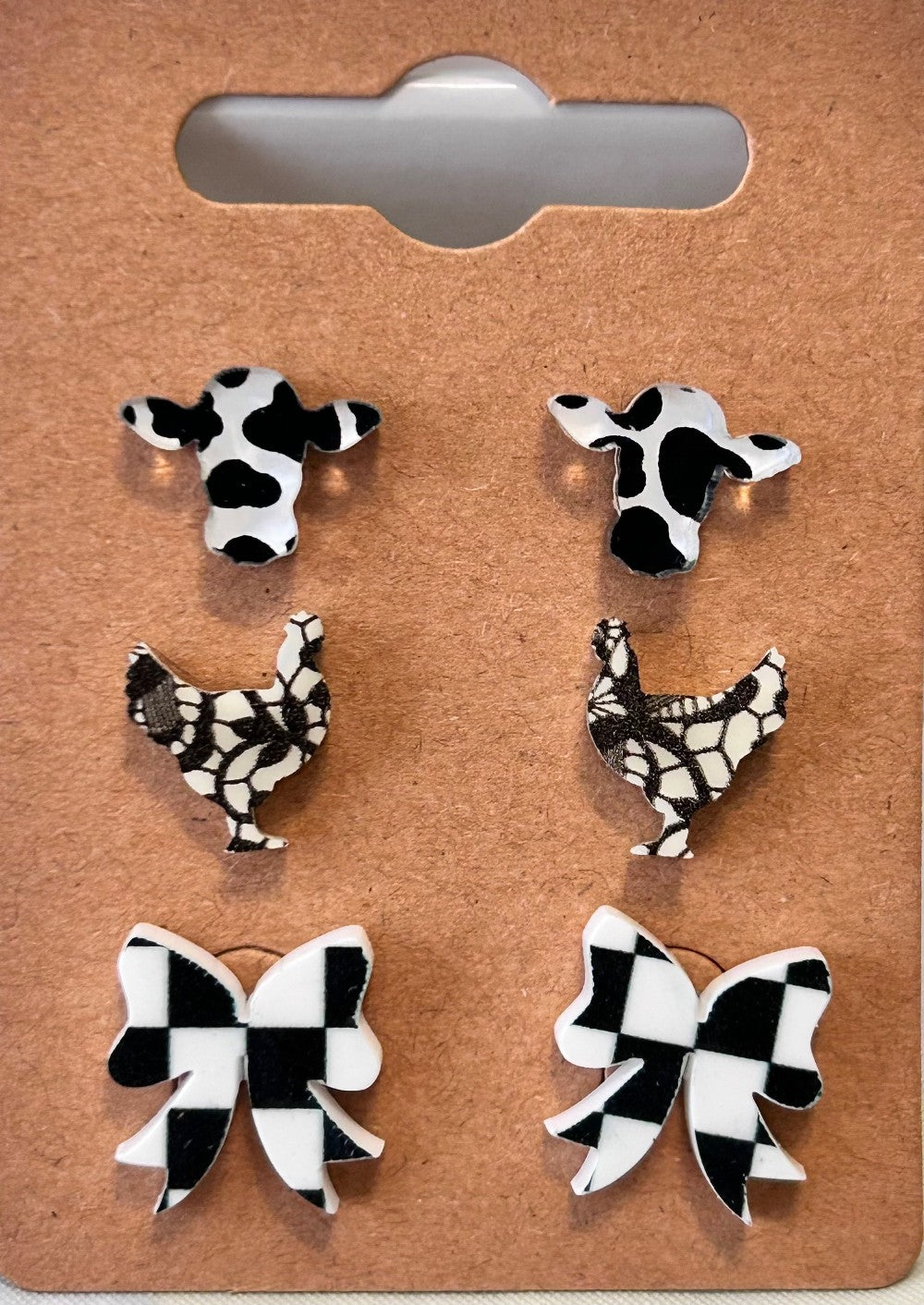 Black and White on The Farm Themed Stud Earring Three Pack|3644