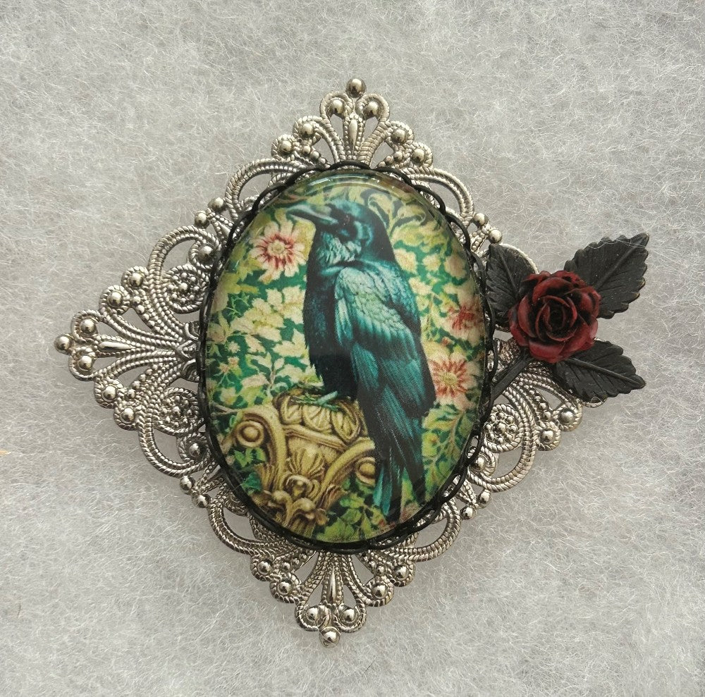 Black Raven and Rose Brooch|814