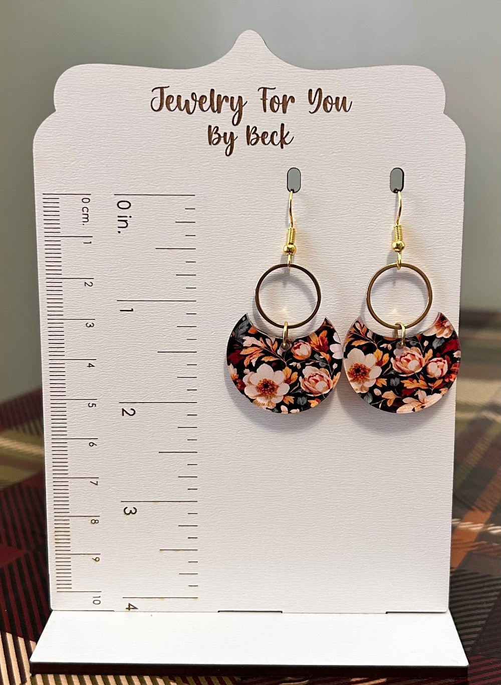 Patterned Fall Floral Earrings-Lightweight Gold Tone Hoop and Acrylic-Hypoallergenic and Nickel Free|3727