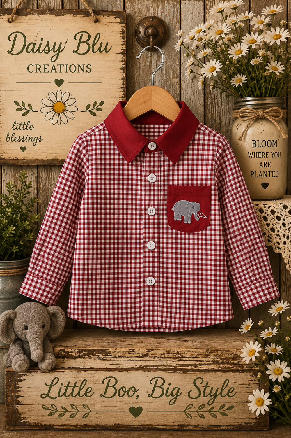 Alabama Roll Tide Elephant Embroidery Button Down Shirt|3694