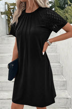 Black Lace Raglan Shift Dress|2210