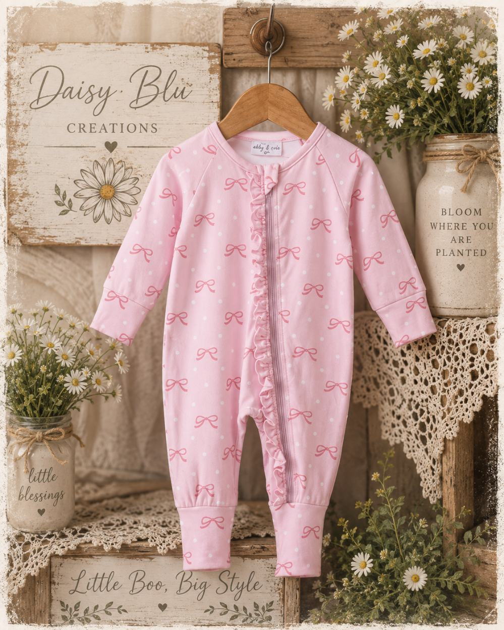 Pink Bow Print Romper|3671