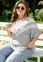 Grey Lace Ruffle Short Sleeve Top|3017