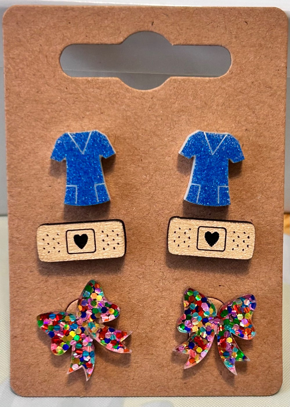Nurse/Medical Theme Stud Earrings 3 Pack-Blue Scrubs|3640