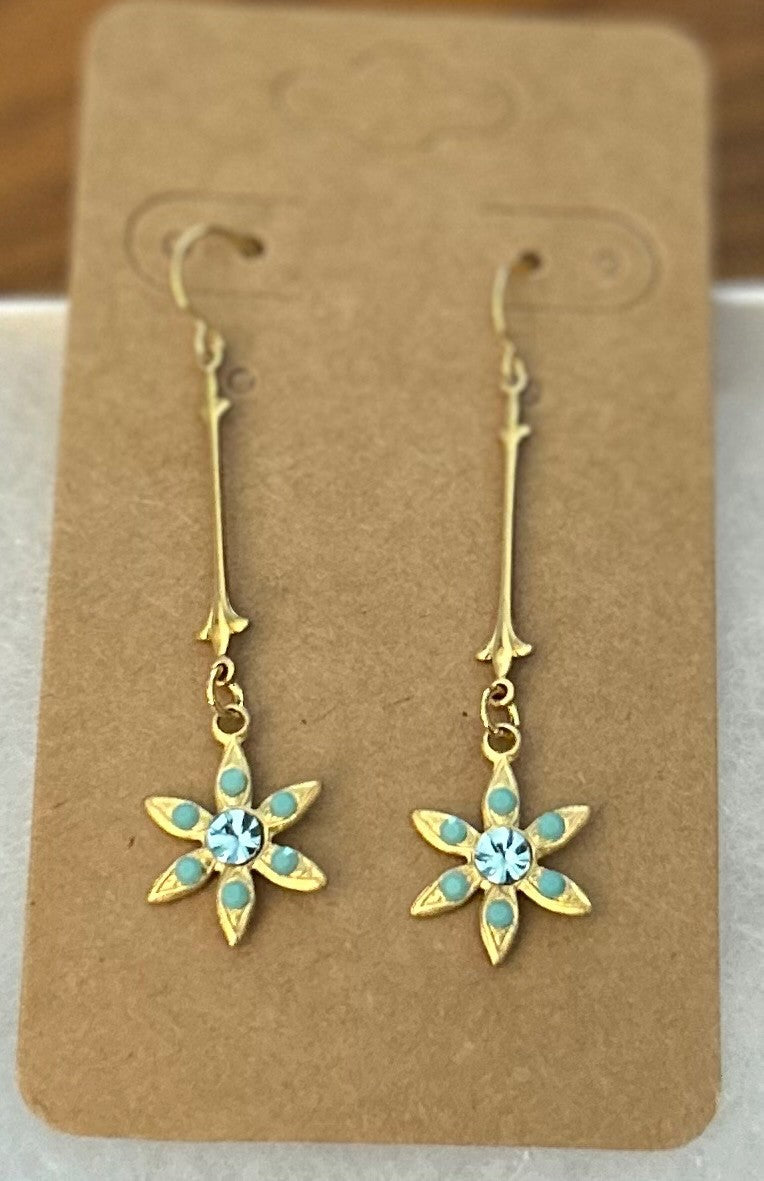 Bar Earrings With Victorian Aquamarine and Turquoise Rhinestone Star Drops.~ Vintage Inspired ~ Hypoallergenic & Nickel Free|937