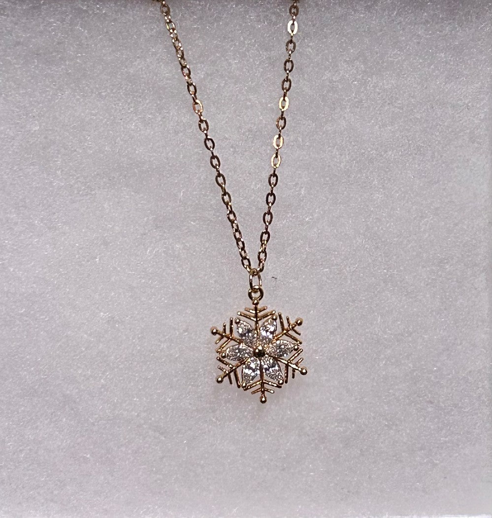 Delicate Snowflake Necklace-18”Tarnish Resistant Stainless Steel Chain-Gold Tone|3839
