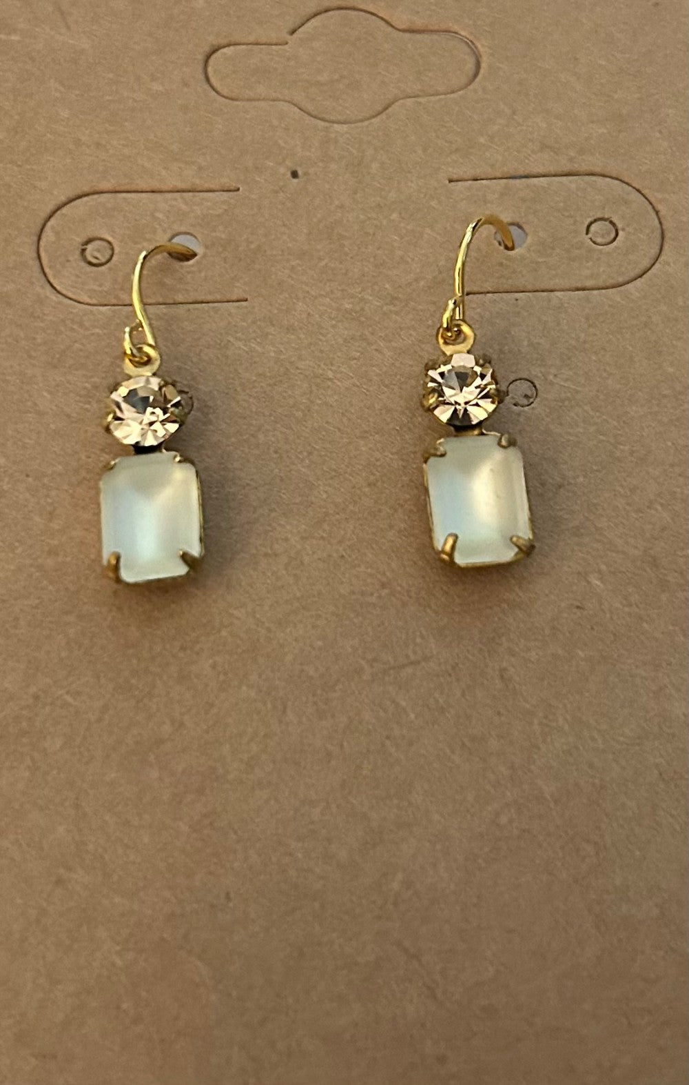 Vintage Matte Crystal Octagon Stone Earrings With Light Peach Rhinestones ~ Hypoallergenic & Nickel Free|946