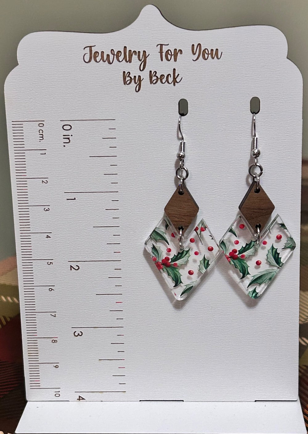 Holly Berries Diamond Shape Dangle Earrings-Hypoallergenic and Nickel Free|3941